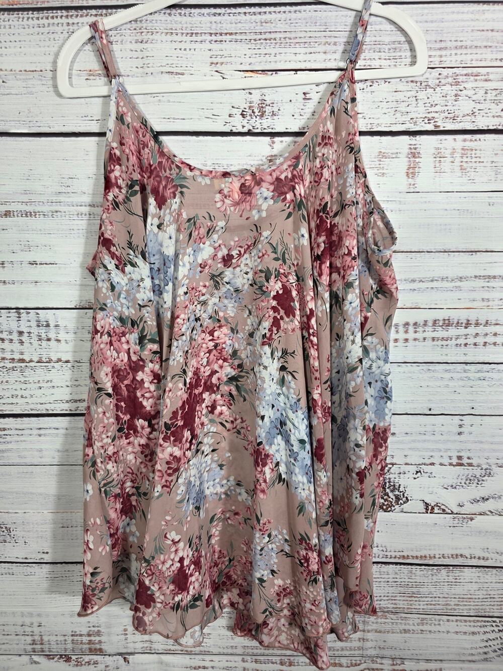 Umgee Flowing Floral Blush Cami Sheer Tank Top 2XL